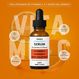 Serum con Vitamina C, E y Ácido Hialuronico 30 ml, Con Liposomas, Hidratante, antioxidante, antiedad