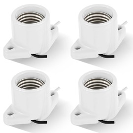 Saysurey 4 Pcs Porcelain Lamp Holder Socket Keyless Porcelain Threaded Socket Medium Base E26 Socket Porcelain Light Socket with Two Hole Flange Mounting and 6 Wire Indoor Garage Closet Lighting