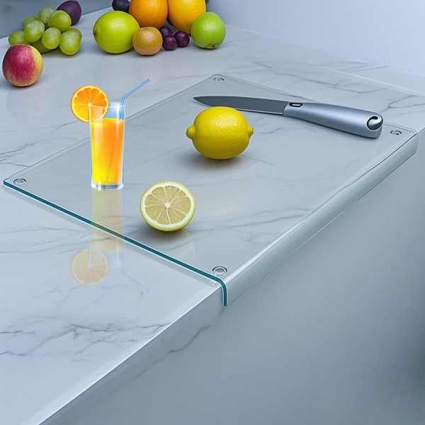 LADIHAB Tempered Glass Cutting Board for kitchen Counter with Lip