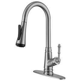 Single Handle High Arc Brushed Nickel Pull Out Kitchen Faucet, Single Level Stainless Steel Kitchen Sink Faucets with Pull Down Sprayer