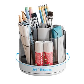 Elezeal 360 Degree Rotating Pen Holder, Desk Organiser, Stationery Storage, 6 Compartments, Pencil Pots, Makeup Brush Holder for Home, Office, Removable Desk Tidy and