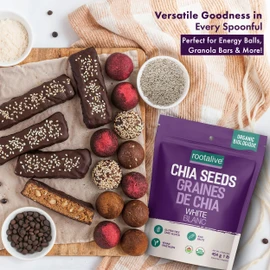 Rootalive Organic White Chia Seeds 454g (1lb) - Plant Based Superfood, Gluten-Free Vegan Protein, with Omega-3 Fatty Acids and Fiber, Perfect for Chia Pudding, Salads and Smoothies