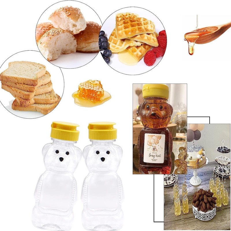 2 Pcs Plastic Bear Honey Bottle Jars with Yellow Flip-top