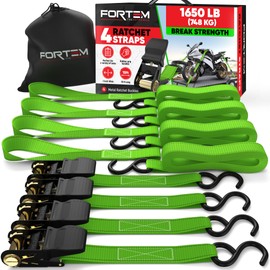 FORTEM Ratchet Straps, 1650lb Break Strength, 4 Pack 15ft x 1in Tie Down Strap Set, 4 Soft Loops, Motorcycle Straps Tie Downs, Cargo Cam Buckles for Trucks, Rubber Handles, Carry Bag