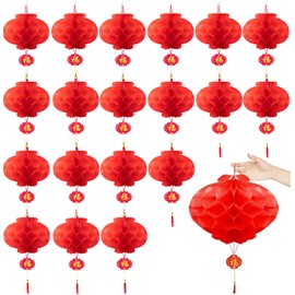 20Pcs Chinese New Year Decorations 2025, 8 Inch Chinese Lanterns, Traditional Hanging Decorations with Tassels, Chinese Red Paper Lanterns for Lunar New Year Spring Festival Party Supplies