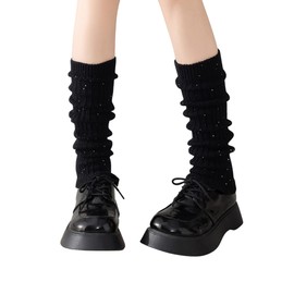 Yawlsow Women's Leg Warmers for Girls with Sequins (Black, One Size)