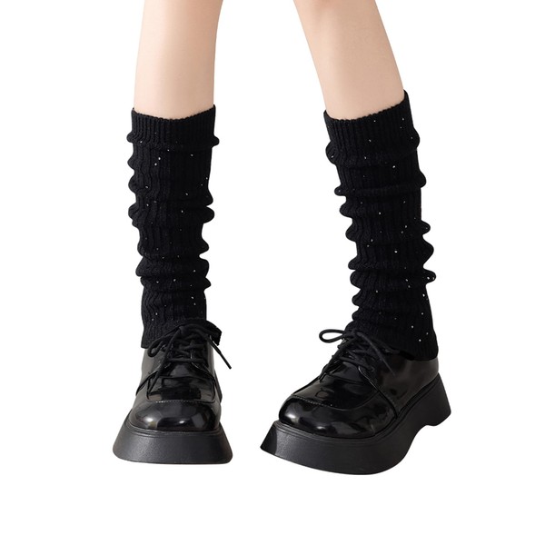 Yawlsow Women's Leg Warmers for Girls with Sequins (Black, One