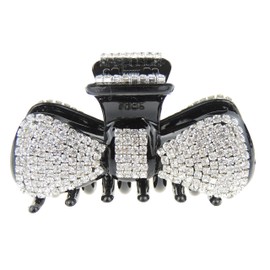 Extra Sparkly Women Girls Crystal Diamante Rhinestone Gems Bridal Wedding Evening Party Styling Fine Thin Hair Accessories Butterfly Claw Jaw Clip Octopus Clamp Grip 8cm Bow (Black)