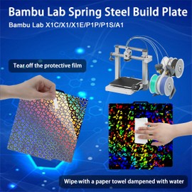 Build Plate for Bambu Lab P1S/X1C/X1/X1E/P1P/A1: TinytreesSmooth PEI H1H Carbon PET PEO PEY Sheet Bed Plate P1S Build Plate for 3D Printing Hobbyist, 257 X 257mm (PEY-Flake+PEK-Kaleidoscope)