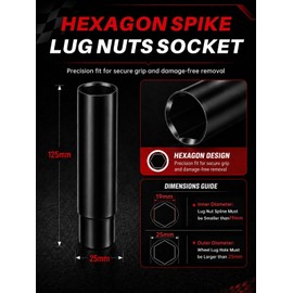 Sposuit Black Spiked Lug Nuts Key, Soild Socket with 19mm Hex