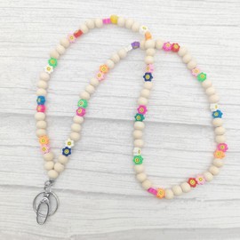 Lanyards for Id Badges for Women Cute, Teacher Lanyard With Id Holder Beaded Lanyards (Flower Face Wood)