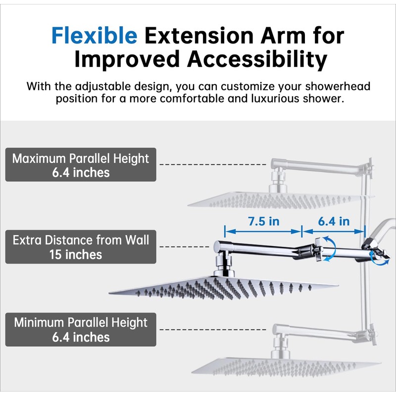 G-Promise All Metal 12 Inches Rainfall Shower Head with Handheld