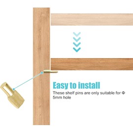 40Pcs Gold Shelf Pins 5mm, Cabinet Pegs Shelf Support, Spoon Shape Metal Shelf Holders Pegs for Cabinets, Bookshelf Pegs for Shelves, Hardware, Shelf Pegs and Pins