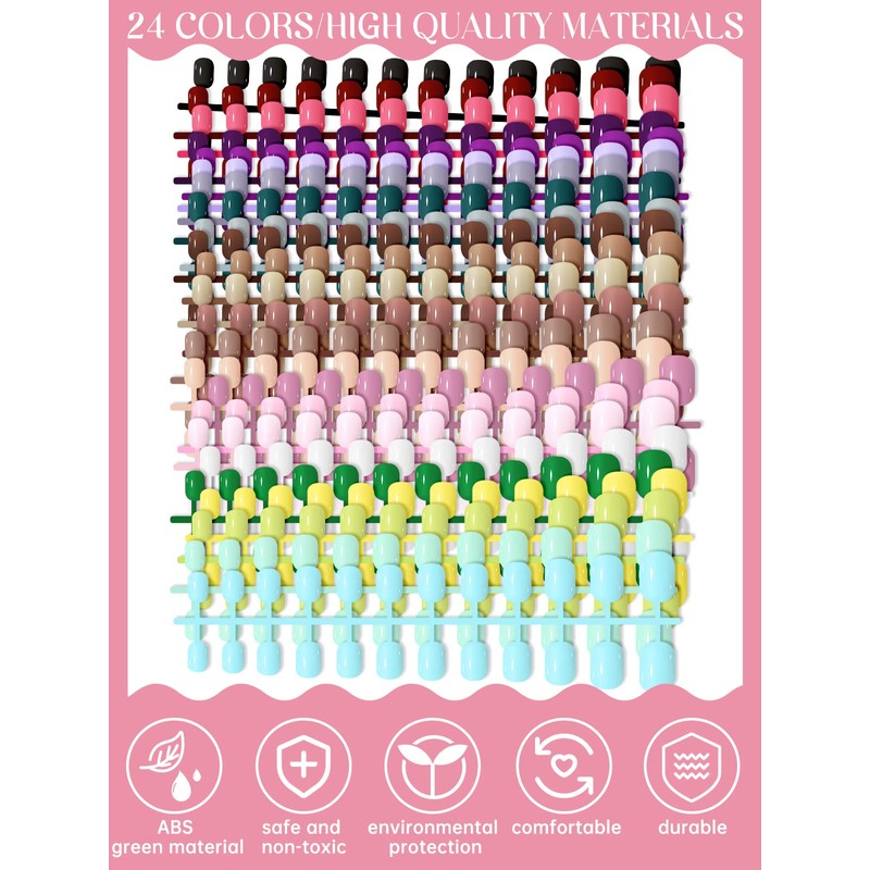 576 Pieces Artificial Nails, EBANKU Children's Square Short Fingernails, Round