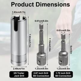 Trailer Jack Drill Adapter 3/8 with 2 Adapter Bits, T-Slot Drill Attachment Scissor Jack Slotted Drill Adapter for RV Scissor Jacks C-Type Jacks Various Pop-Up Campers