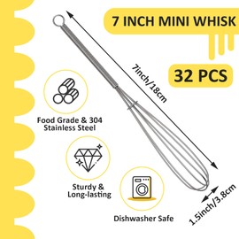 32 Pcs 7 Inch Mini Whisk Small Whisks for Cooking 304 Stainless Steel Tiny Whisk for Baking, Whipping,Beating Eggs, Mixing Sauces, Blending Ingredients