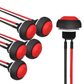 APIELE 12mm Momentary Push Button Switch Mini Round Switch Waterproof 1A 250V AC SPST NO 2 Pin PBS-33B with Pre-soldered Wire 6Pcs (Red)