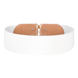 BlackButterfly Stretchy Vintage Wide Waspie Elastic Pearl Buckle Waist Belt (White, L)