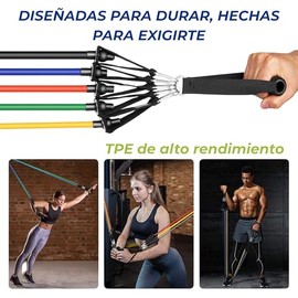 BREEZEE Bandas de Resistencia Kit 11 Piezas, 5 Niveles 10–30 LB c/u (hasta 100 LB / 45 kg combinadas), TPE Libre de Látex, Mangos Acolchados y Anclaje