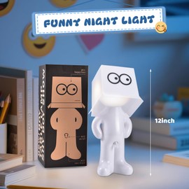 Shy Boy Lamp,Look at That Switch!Funny Night Light for Adults,White Elephant Gifts,Gag Table Lamp, Bedside Night Light,Need to Connect to Power for Use (Blue - Big Eye)