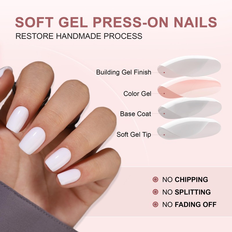 Hrnsnails White Press On Nails, Short Square Glue On Nails