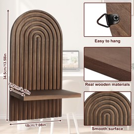 Yallmie 2Pcs Bohemian Wooden Wall Shelves, Bohemian Hanging Shelf Display Floating Rainbow Wall Shelf, Wood Wall Mount Book Shelf for Home Room Small Plants Decor (Brown)