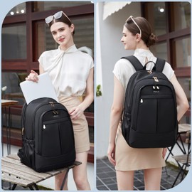 Travel Laptop Backpack for Women 15.6 Inch Computer Backpacks with USB Charging Hole Anti Theft Carry on Bag College Bookbag Large Black Back Pack for Work Business Traveling Commuter Daypack-Black