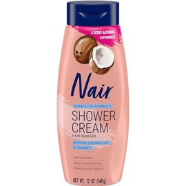 Nair Crema Depilatoria para la Ducha para Piel Sensible con Aceite de Coco Natural y Vitamina E, Crema Depilatoria Corporal, 12 oz