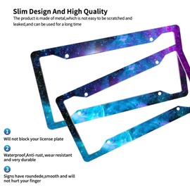 Galaxy License Plate Frames 1 PCS Blue Starry Sky License Plates Covers Aluminum Metal License Plate Holder Auto Car Tag with 4 Holes Screws Standard Size Blue Sky License Plate Frame