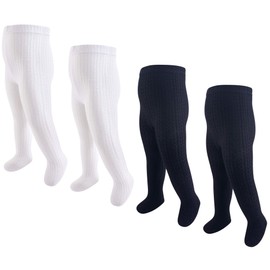 Hudson Baby Infant and Toddler Girl Cotton Rich Tights Black White Cableknit, 2T-4T