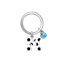 Casxyue Football Gifts Keyring for Women Girls Man Boys Initial Letter Keyring with Football Style Football Keyring Letter Football Party Gifts, m