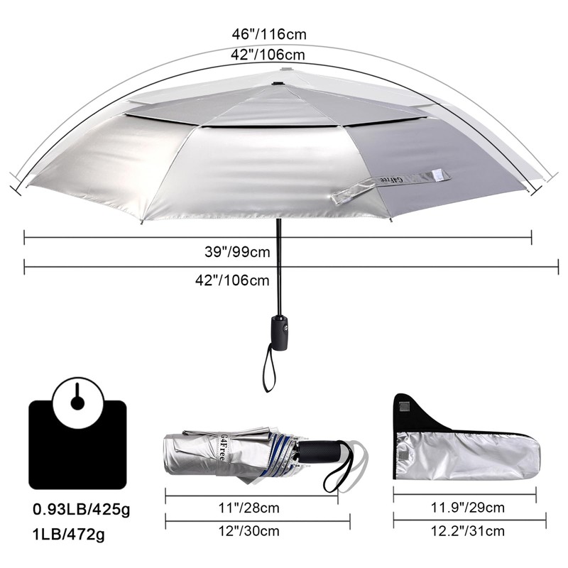 G4Free UPF 50+ UV Protection Travel Umbrella 46 Inch Windproof
