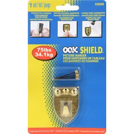 OOK 55006 Picture Hangers, Art Hangers, Shield Design, Brass, Reusable Picture Hooks, 75lb (1 Set)