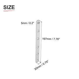 DTGN 197x20mm (LxW) Flat Straight Brace Plate - Pack of 2 - Furniture Repair - Stainless Steel Brace Plate with Screws - Silver Tone