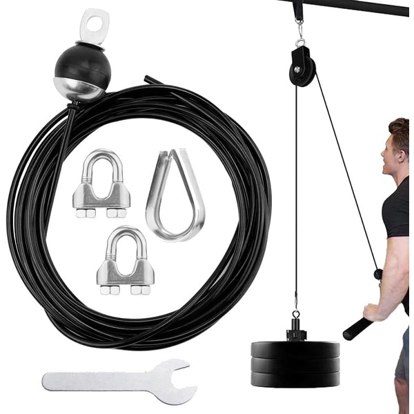Fitness Pulley Cable 196 Inch,Adjustable Home Gym Cable Pulley System