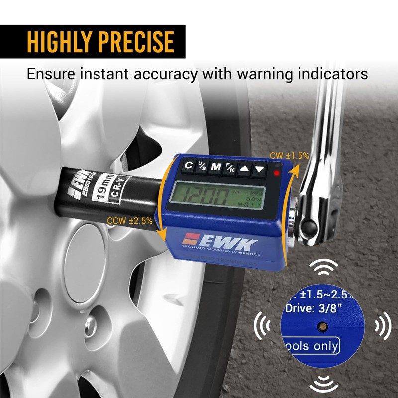 EWK 3/8-inch Drive Digital Torque Adapter 5-100 ft-lbs (6.8-135 Nm),