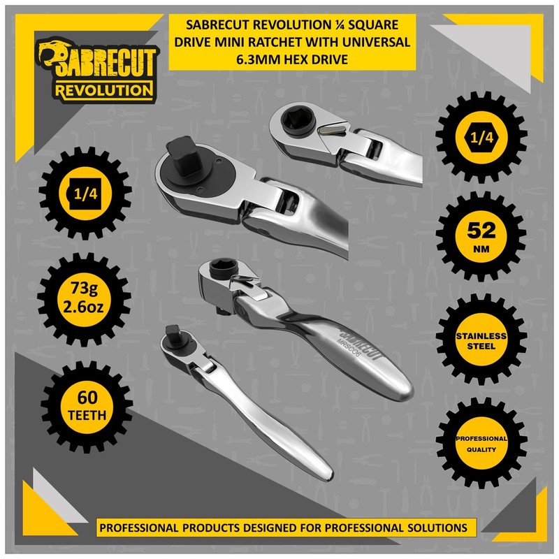 SabreCut 1 x MRSC06 Flex Head Mini Micro Ratchet 6.3mm