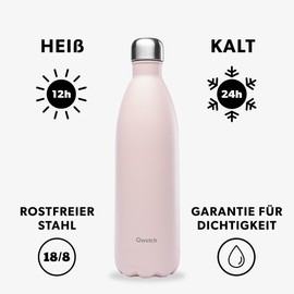 Qwetch - Originals Stainless Steel Insulated Flask 1 L Pastel Pink - Thermos Flask 24 Hours Cold & 12 Hours Hot - Leak-Proof, BPA-Free, Reusable - Perfect for Sports, Travel, Office & Hiking