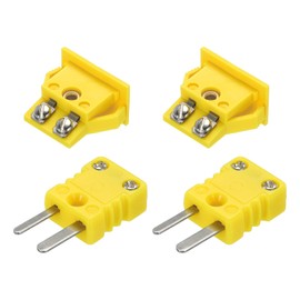 sourcing map K Type Thermocouple Wire Connectors Male Plug with Panel Mount Female Socket High Temperature 200°C(392°F) for Thermocouple Sensor Probe Yellow 2 Set