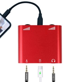 Lightning & Type-C Live Streaming Microphone Adapter with Charging Port - Mic Adapter for Podcast/Twitch/YouTube/TikTok Live Stream, 3.5mm Audio Jack & Real-Time Monitoring (iOS/Android/PC) (red)