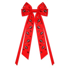 Football Hair Bows for Women Game Day Hair Bow Clips Big Red Black Blue Silky Satin Hair Ribbon Bows Barrettes Jeweled Football Cheer Bows Game Day Accessories Outfits Party Favors Gifts
