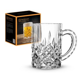 Nachtmann Noblesse Collection Beer Mug with Handle - 21.2oz Clear Crystal Glass | Elegant Big Drinking Cup for Beer Lovers, Home Bar Accessories | Dishwasher Safe