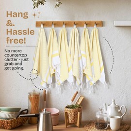 HEIRLOOM COMFORT 5 Pack Lemon Yellow Turkish Kitchen Towels 16"x26", 100% Cotton, Ultra Absorbent, Soft, Quick Dry, Washable, Dish Tea Towel with Tassels for Drying Dishes, Cleaning, Kitchen Use