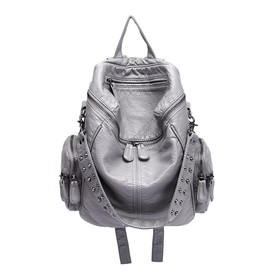 BUKESIYI CCJP78222 Women's Backpack, Mini Backpack, Pochette, Large Capacity, Waterproof, Rucksack Backpack for Women, PU Leather, gray