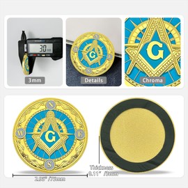 Imasoner Square & Compass Masonic Car Emblem for Accessories, Gold & Blue Masonic Auto Emblem with Freemasonry, Round Freemason Car Emblem for Men Women