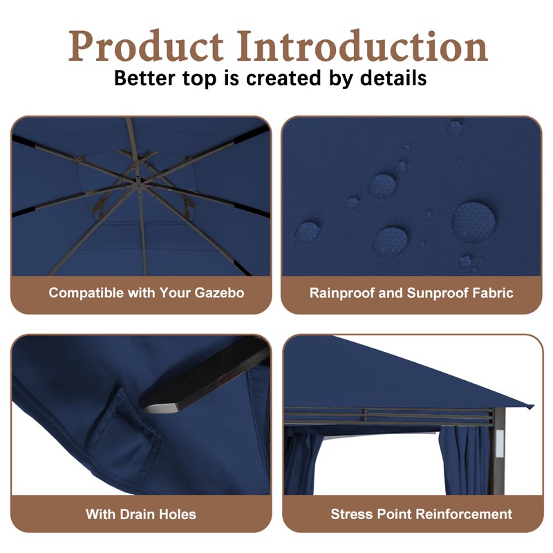11X13 Replacement Cover Fit for SunNest Moorehead Domed Gazebo (11X13