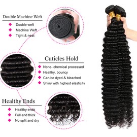 Closure with Bundles (16 18 20 22+14 Closure) Free Part Deep Wave 4 Bundles with 4x4 Lace Closure 100% Unprocessed Brazilian Virgin Remy Hair Curly Bundles Hair Extension Double Weft Natural Color