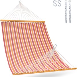 Lazy Daze Hammocks Quick Dry Hammock with Spreader Bar Textliene Fabric Double 2 Person Hammock with Chains Outdoor Patio Poolside Backyard Beach 450 lbs Capacity, Red Stripes