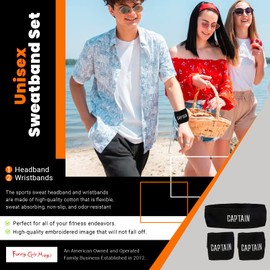 Funny Guy Mugs Captain Unisex Sweatband Set (3-Pack: 2 Wristbands with Zipper + 1 Headband)