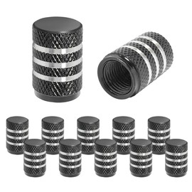 Tire Valve Stem Caps, 12 Pcs Dustproof Corrosion-Proof Premium Metal Rubber Seal Tire Valve Caps, Universal Fit for Cars, SUVs, Bike and Bicycle, Trucks, Motorcycles (Black/Silver)